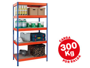 ESTANTERIA METALICA AR STORAGE 192X100X50CM 5 ESTANTES 300KG POR ESTANTE BANDEJAS DE MADERASIN TORNILLOS AZUL NARANJA
