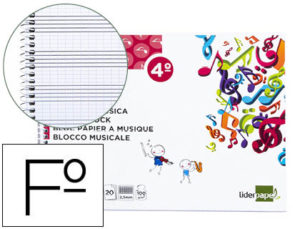 BLOC MUSICA LIDERPAPEL COMBI PENTAGRAMA CUADRICULADO 2,5MM CUARTO 20 HOJAS 100G/M2