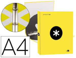 CARPETA LIDERPAPEL ANTARTIK A4 FORRADA 4 ANILLAS 25 MM REDONDAS COLOR AMARILLO
