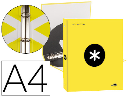 CARPETA LIDERPAPEL ANTARTIK A4 FORRADA 4 ANILLAS 25 MM REDONDAS COLOR AMARILLO