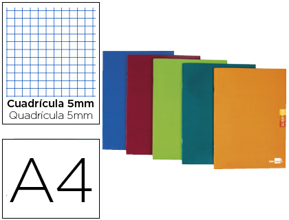 LIBRETA LIDERPAPEL SCRIPTUS A4 48 HOJAS 90G/M2 CUADRO 5MM CON MARGEN COLORES SURTIDOS