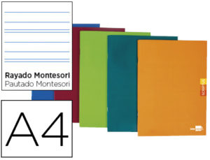 LIBRETA LIDERPAPEL SCRIPTUS A4 48 HOJAS 90G/M2 RAYADO MONTESSORI 3,5MM CON MARGEN COLORES SURTIDOS
