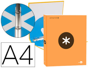 CARPETA LIDERPAPEL ANTARTIK A4 FORRADA 4 ANILLAS 25 MM REDONDAS COLOR NARANJA