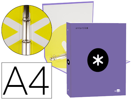CARPETA LIDERPAPEL ANTARTIK A4 FORRADA 4 ANILLAS 25 MM REDONDAS COLOR VIOLETA