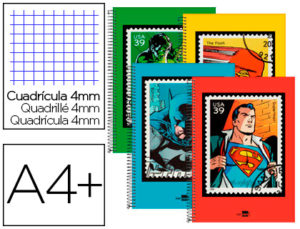 CUADERNO ESPIRAL LIDERPAPEL FOLIO 80H CUADRO 4MM CON MARGEN TAPA BLANDA 60 GR FANTASIA 2017 SUPERHEROE