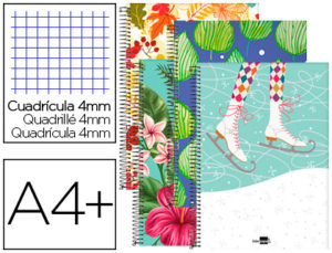 CUADERNO ESPIRAL LIDERPAPEL FOLIO 80H CUADRO 4MM CON MARGEN TAPA BLANDA 60 GR FANTASIA 2017 SEASONS