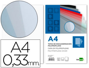 TAPA ENCUADERNACION LIDERPAPEL POLIPROPILENO A4 0.33MM TRANSPARENTE PAQUETE DE 150 UNIDADES