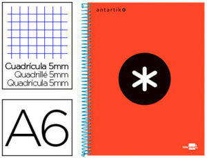 CUADERNO ESPIRAL LIDERPAPEL A6 MICRO ANTARTIK TAPA FORRADA 100H 100 GR CUADRO 5 MM 4 BANDAS COLOR ROJO