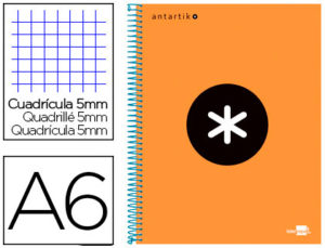 CUADERNO ESPIRAL LIDERPAPEL A6 MICRO ANTARTIK TAPA FORRADA 100H 100 GR CUADRO 5 MM 4 BANDAS COLOR NARANJA