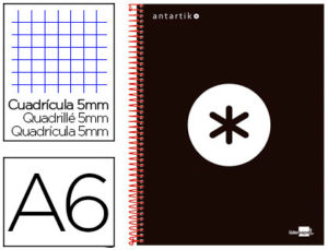 CUADERNO ESPIRAL LIDERPAPEL A6 MICRO ANTARTIK TAPA FORRADA 100H 100 GR CUADRO 5 MM 4 BANDAS COLOR NEGRO