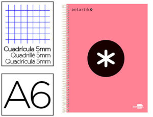 CUADERNO ESPIRAL LIDERPAPEL A6 MICRO ANTARTIK TAPA FORRADA 100H 100 GR CUADRO 5 MM 4 BANDAS COLOR CORAL