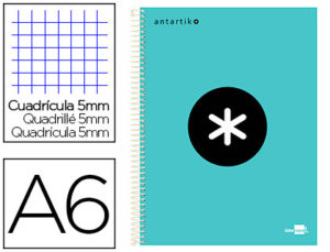 CUADERNO ESPIRAL LIDERPAPEL A6 MICRO ANTARTIK TAPA FORRADA 100H 100 GR CUADRO 5 MM 4 BANDAS COLOR MENTA