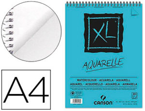 BLOC DIBUJO ACUARELA CANSON XL AQUARELLE GRANO FINO DIN A4 MICROPERFORADO ESPIRAL 21X29,7 CM 30 HOJAS 300 GR