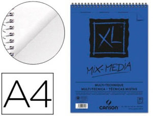 BLOC DIBUJO ACUARELA CANSON XL MIX MEDIA GRANO MEDIO DIN A4 MICROPERFORADO ESPIRAL 21X29,7 CM 30 HOJAS 300 GR