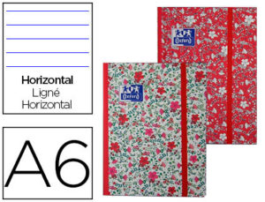 LIBRETA OXFORD TAPA EXTRADURA DIN A6 80 H HORIZONTAL FLORAL CON GOMILLA