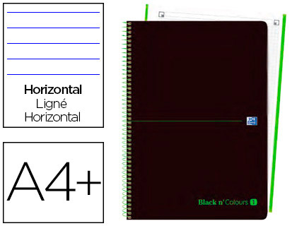 CUADERNO ESPIRAL OXFORD EBOOK 1 TAPA PLASTICO DIN A4+ 80 H HORIZONTAL BLACK'N COLORS VERDE