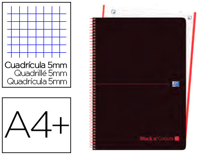 CUADERNO ESPIRAL OXFORD EBOOK 4 TAPA PLASTICO DIN A4+ 80 H CUADRO 5 MM BLACK'N COLORS NARANJA
