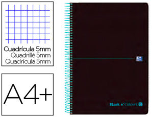 CUADERNO ESPIRAL OXFORD EBOOK 8 TAPA PLASTICO DIN A4+ 160 H CUADRICULA 5 MM BLACK’N COLORS TURQUESA