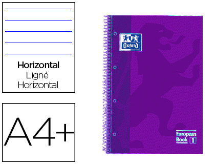 CUADERNO ESPIRAL OXFORD EBOOK 1 TAPA EXTRADURA DIN A4+ 80 H HORIZONTAL LILA TOUCH