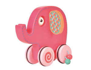 JUEGO ARRASTRE MADERA FIESTA CRAFTS CON CUATRO RUEDAS Y PALO DESMONTABLE ELEFANTE 10X28X34 CM