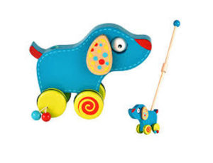 JUEGO ARRASTRE MADERA FIESTA CRAFTS CON CUATRO RUEDAS Y PALO DESMONTABLE PERRO 10X28X34 CM