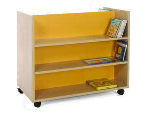 CARRO MADERA MOBEDUC LIBRERIA DOBLE FRONTAL TRES NIVELES HAYA/BLANCO 90X79X50 CM