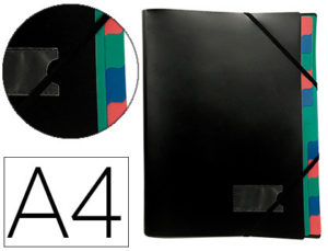 CARPETA LIDERPAPEL CLASIFICADORA POLIPROPILENO DIN A4 NEGRA -PORTAFIRMAS -12 DEPARTAMENTOS