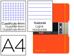 CUADERNO HERLITZ NOTE BOOK FLEX A4 POLIPROPILENO 2X40 H CUADRICULA 4 MM + HORIZONTAL DOBLE MARGEN NARANJA GOMILLA