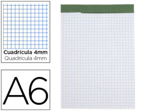 BLOC NOTAS LIDERPAPEL CUADRO 4 MM A6 80 HOJAS 60 G/M2 PERFORADO SIN TAPA