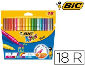 ROTULADOR BIC KIDS VISA ESTUCHE DE 18 COLORES TINTA BASE DE AGUA LAVABLE