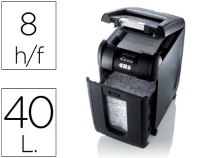 DESTRUCTORA DE DOCUMENTOS REXEL AUTO+300+X CORTE CONFETICAPACIDAD 8 HOJAS DESTRUYE CLIPS TARJETAS Y CD 40 LITROS