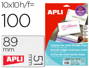 TARJETA DE VISITA APLI 200GR ACABADO MATE 89X51 MM IMPRESORA INK-JET Y LASER CAJA CON 100