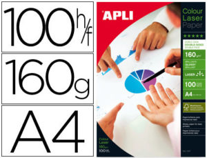 PAPEL FOTOGRAFICO APLI GLOSSY DOBLE CARA DIN A4 PACK DE 100 HOJAS 160 GR
