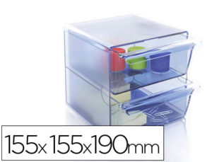 ARCHICUBO ARCHIVO 2000 2 CAJONES ORGANIZADOR MODULAR PLASTICO AZUL TRANSPARENTE 155X155X190 MM