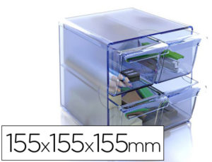 ARCHICUBO ARCHIVO 2000 4 CAJONES ORGANIZADOR MODULAR PLASTICO AZUL TRANSPARENTE 155X155X155 MM