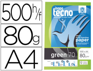 PAPEL FOTOCOPIADORA TECNO GREEN 100% RECICLADO DIN A4 80 GRAMOS PAQUETE DE 500 HOJAS