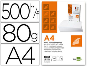 PAPEL LIDERPAPEL A4 80G/M2 PAQUETE DE 500 HOJAS BLANCO MICROPERFORADO EN TRES PARTES IGUALES