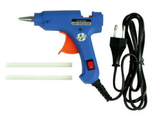 PISTOLA TERMOFUSIBLE MINI LIDERPAPEL DE 25 W CON GATILLODISPENSADOR Y 2 BARRAS DE SILICONA DE 7 MM DIAMETRO X 100 MM