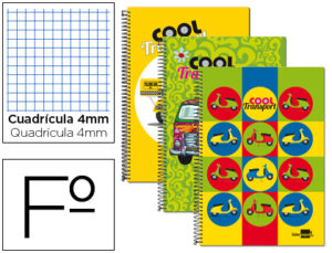 CUADERNO ESPIRAL LIDERPAPEL FOLIO 80H CUADRO 4MM TAPA BLANDA 60 GR FANTASIA COOL TRANSPORTS