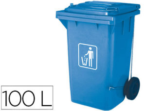 PAPELERA CONTENEDOR Q-CONNECT PLASTICO CON TAPADERA 100L COLOR AZUL 750X470X370 MM CON RUEDAS