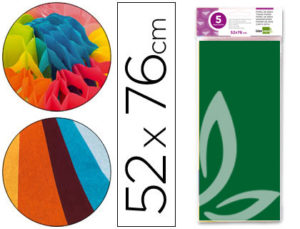 PAPEL SEDA LIDERPAPEL 52X76CM 18G/M2 BOLSA DE 5 HOJAS VERDE OSCURO