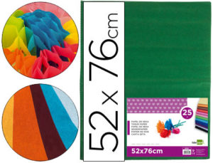PAPEL SEDA LIDERPAPEL VERDE OSCURO 52X76CM 18 GR/M2 PAQUETE DE 25 HOJAS
