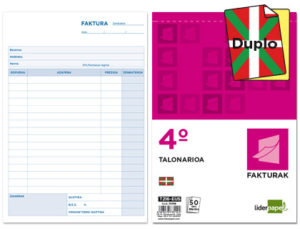 TALONARIO LIDERPAPEL FACTURAS CUARTO ORIGINAL Y COPIA CON IVA T216-EUS TEXTO EN EUSKERA