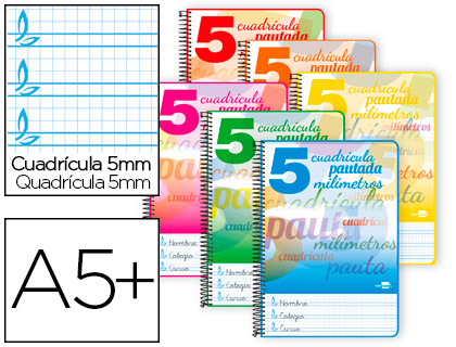 CUADERNO ESPIRAL LIDERPAPEL CUARTO PAUTAGUIA TAPA DURA 80H 80 GR CUADRO PAUTADO 5MM CON MARGEN