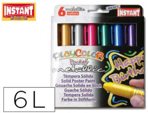 TEMPERA SOLIDA EN BARRA PLAYCOLOR POCKET ESCOLAR CAJA DE 6 COLORES METALIZADOS