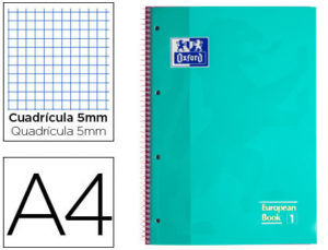 BLOC ESPIRAL OXFORD TAPA EXTRADURA MICROPERFORADO DIN A4 80 HOJAS CUADROS 5 MM COLOR MENTA HIELO