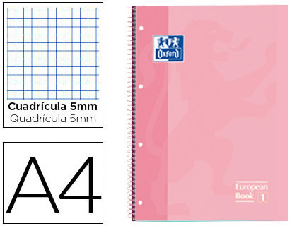 BLOC ESPIRAL OXFORD TAPA EXTRADURA MICROPERFORADO DIN A4 80 HOJAS CUADROS 5 MM COLOR ROSA DULCE