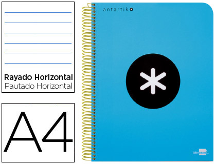 CUADERNO ESPIRAL LIDERPAPEL A4 MICRO ANTARTIK TAPA PLASTICO 120H 100 GR HORIZONTAL 5 BANDAS 4 TALADROS COLOR AZUL