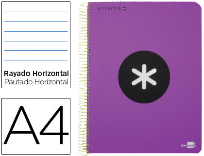 CUADERNO ESPIRAL LIDERPAPEL A4 MICRO ANTARTIK TAPA PLASTICO 120H 100 GR HORIZONTAL 5 BANDAS 4 TALADROS VIOLETA