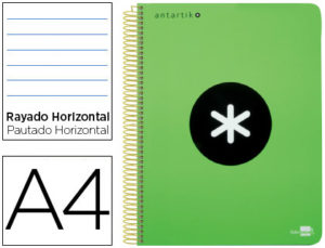 CUADERNO ESPIRAL LIDERPAPEL A4 MICRO ANTARTIK TAPA PLASTICO 120H 100 GR HORIZONTAL 5 BANDAS 4 TALADROS VERDE FLUOR